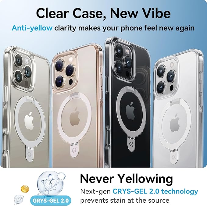 CASEKOO Ultra Magnetic Stand for iPhone 16 Pro Case Clear [Compatible with MagSafe] [16FT Military-Grade Protection] Transparent Slim Phone Ring 16 Pro Phone Cover 6.3 inch, Clear