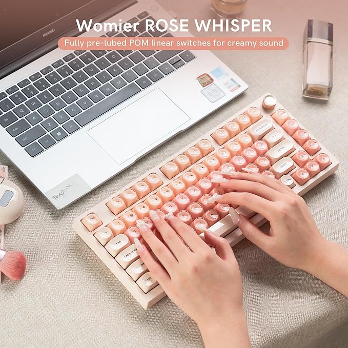 COSTOM WK75 75% Wireless Gaming Mechanical Keyboard,BT5.0/2.4GHz/USB-C, Hot Swappable Pre-lubed Custom Linear Switches,Gasket Structure,RGB Backlit Keyboard for PC/Laptop/Xbox/PS4/PS5 (Pink)