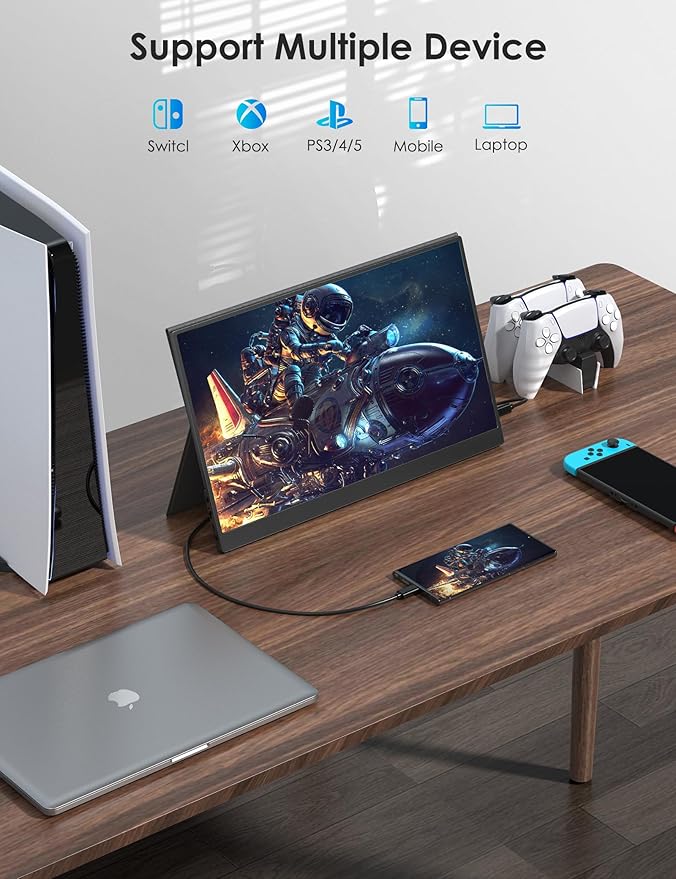 Anyuse 17.3" Portable Monitor, 1080P FHD, 144Hz, IPS HDR Screen, Travel Monitor for PC Mac Phone Xbox PS5 Switch Laptop, Smart Cover & Speakers