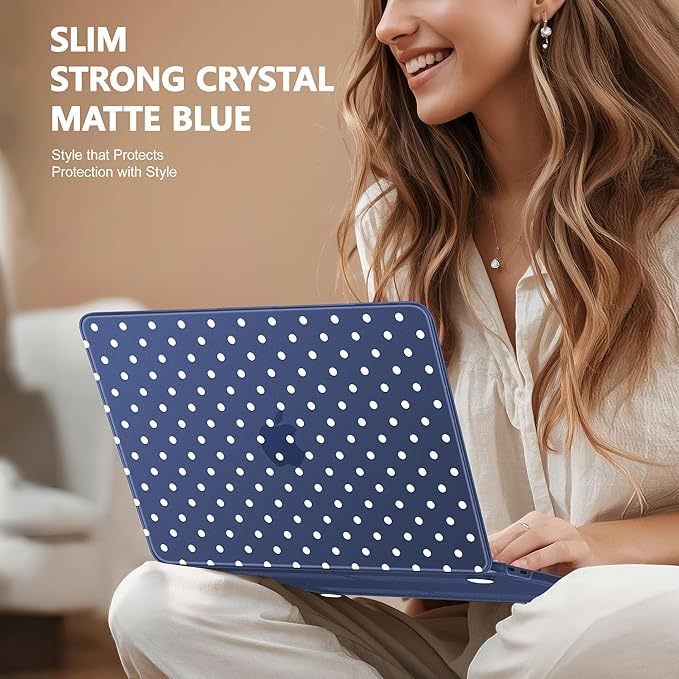 Case for 2026 MacBook Neo 13-inch Laptop with Liquid Retina Display, Release Model A3404, Sturdy Plastic Hard Shell Case + Keyboard Cover + Trackpad Film + Dust Plug, Indigo Polka Dots