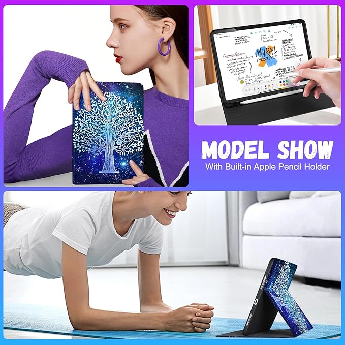 Uppuppy for iPad Air 13 Inch M2/M3, Pro 12.9 Case - Cute Women Teen Girls Aesthetic Tree Pencil Holder Folio Cover for Apple Air 13" 2024/2025, Pro 6th/5th/4th/3rd Generation Case