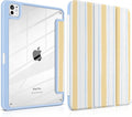 Case for iPad Pro 11 Inch (M5 2025 M4 2024) – [Built-in Pencil Holder], Shockproof & Stylish, Clear Hard Back + Soft TPU Edge, Magnetic Trifold Stand, Auto Wake/Sleep, Watercolor Stripes