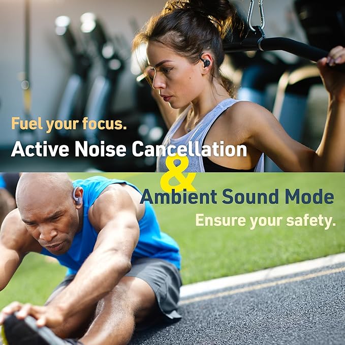 JVC Fitness Series True Wireless Sport Earbuds with Adjustable Hooks, Active Noise Cancelling, Ambient Sound Mode, IP57 Waterproof, 40hr Long Battery Life, App EQ, Low Latency, Mic HAEC75TG Green