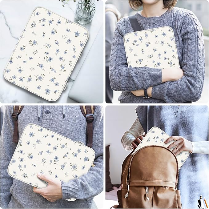 MoKo 9-11 Inch Tablet Sleeve Bag Carrying Case Fits New 11inch iPad Air M4, iPad A16 2025, iPad Pro 11 M4, Air 5/4/3, iPad 10/9/8th Gen, Tab S8/S9 11", Tablet Carrying Case, Mint Blue Floral