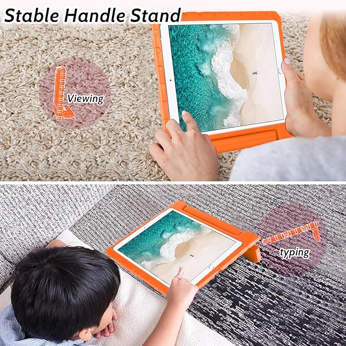 Dteck Kids Case for iPad 10.2 Inch, Shockproof Rugged EVA Handle Stand, Child Proof Case for iPad 9/8/7 Generation, Orange