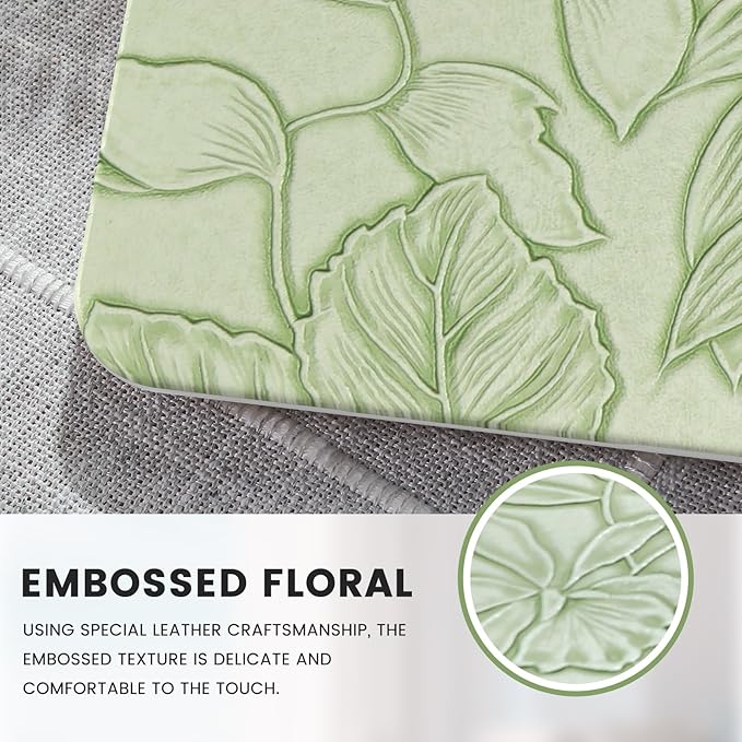iCasso Compatible with MacBook Air 13 inch Case 2020-2018 Release A2337 M1 A2179 A1932, Texture Leather Plastic Hard Shell Case + Keyboard Cover + Screen Protector, Green Embossed Floral