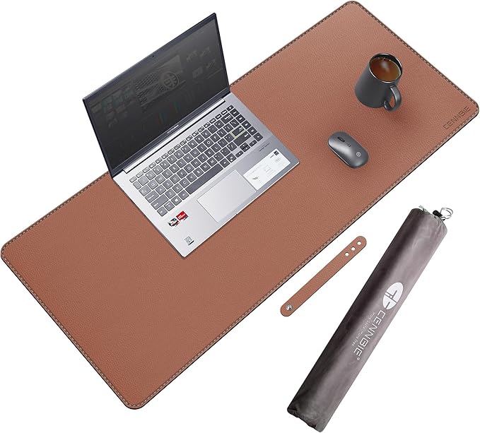 CENNBIE 35.5" x 16" Leather Desk Mat, Non-Slip Waterproof Extra Wide Desk Pad Protector,Computer Mouse Pad for Office Home (Brown)