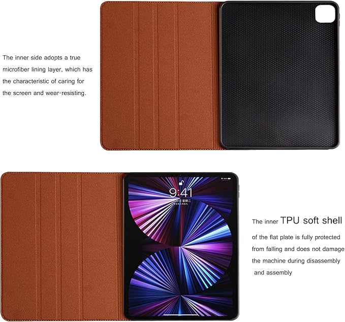 for Ipad Pro 12.9 inch Case 1st/2nd Gen 2015/2017 Old Model Genuine Leather Cover Protective Shell,Auto Wake/Sleep.Brown