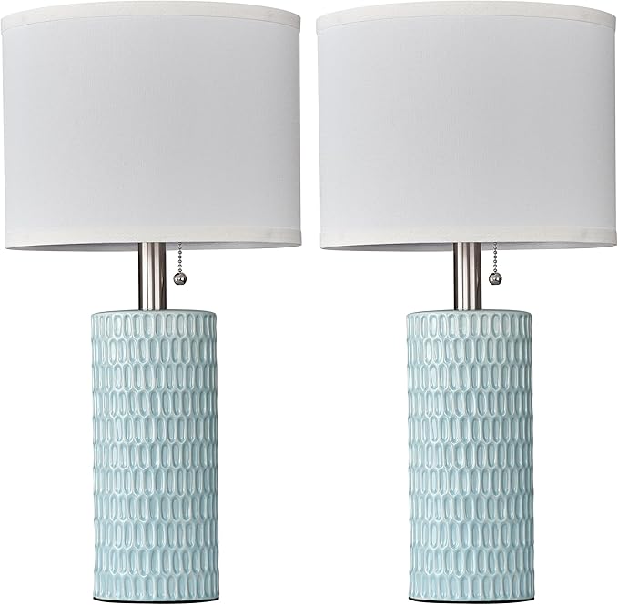Reaketon Table Lamps for Living Room Set of 2, Ceramic Table Lamps for Bedroom, 20" Modern Lamps for Night Stands, Blue