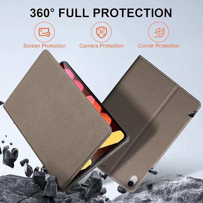 Case for iPad mini 7 (A17 Pro) 2024, iPad mini 6th Generation 2021, Leather Protective Shockproof Smart Cover Adjustable Stand - Auto Wake/Sleep and Multiple View Angles, Gray Brown