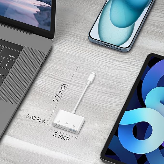 SD Card Reader for iPhone, 3-in-1 Lightning to SD Card Reader Micro SD Digital Camera Adapter Compatible with iPhone 14 13 12 11, Plug & Play