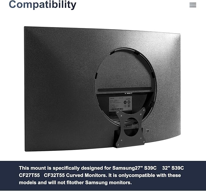 Monitor Arm/Mount VESA Bracket Adapter Compatible with CF27T55 | CF32T55 | 32" S39C | 27" S39C Curved 27" and 32" Curved Display Monitor T55 and S39C Series VESA 100 * 100mm 75 * 75mm