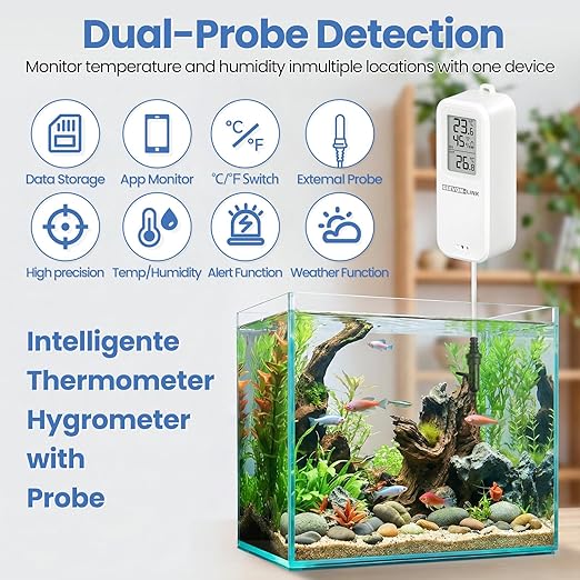 2PC WiFi Refrigerator Thermometer Hygrometer with Alarm, Freezer Temperature with Probe, Wireless Digital Fridge Thermometer Humidity Sensor, Free Data Export for Home Kitchen Fridge Tub