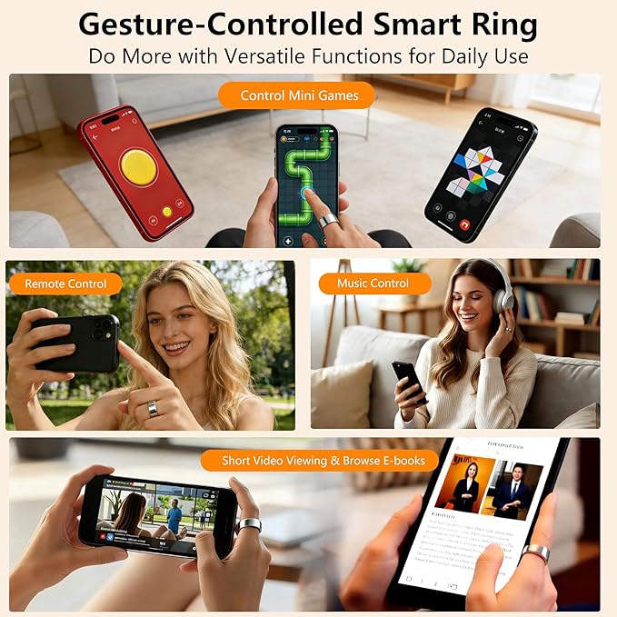 Smart Ring for Women & Men, Health & Fitness Tracker with Heart Rate/Sleep Monitoring/Blood Pressure, 5ATM Waterproof, Activity Trackers with Free App, Valentine's Day Gifts for Women