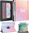 Kidcube for iPad 5th Generation Case 2017/Air 1st 2013/Pro 9.7 Inch Case 2016 - Women Girls Kids Cute Rotating Stand Folio Cover with Pencil Holder & Card Slot Girly Kawaii Butterfly Design Cover