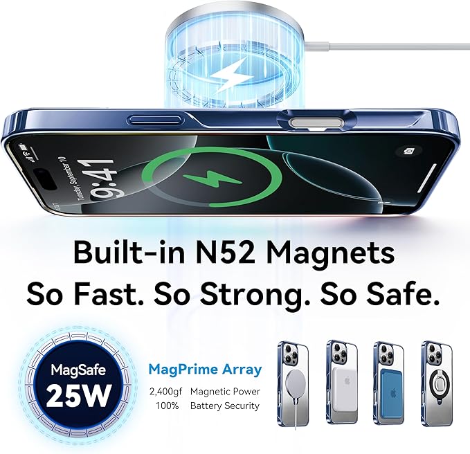 CASEKOO Blue Titanium for iPhone 16 Pro Max Case with Magnetic Ring Stand [Compatible with MagSafe] [16FT Military-Grade Protection] Shockproof Polished Frame Phone Grip Cover 6.9 inch