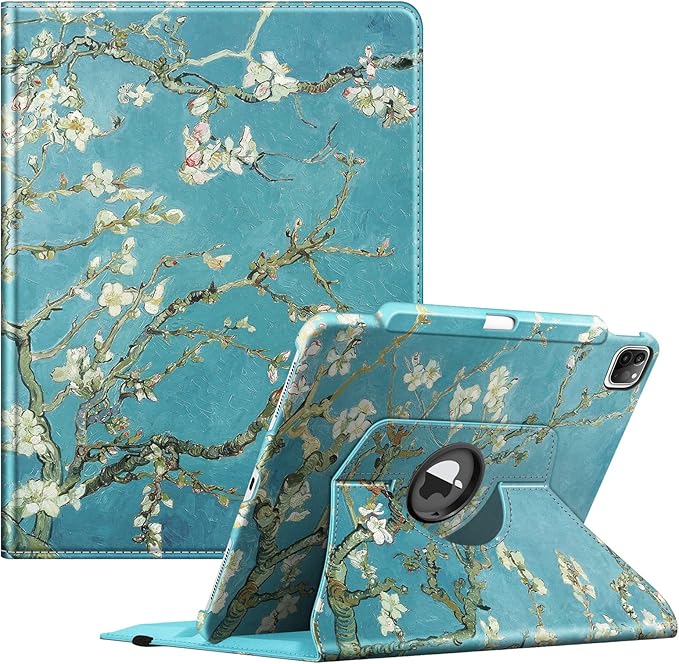 Fintie Rotating Case for iPad Pro 12.9-inch 6th Generation 2022-360 Degree Swiveling Protective Cover with Pencil Holder, Auto Sleep/Wake, Also Fit iPad Pro 12.9" 5th/4th/3rd Gen, Blossom
