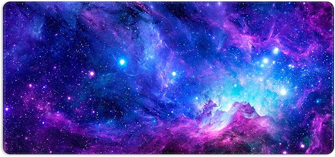 Meffort Inc Extra Large Extended Gaming Desk Mat Non-Slip Rubber Pads Stitched Edges Mouse Pad 35.4 x 15.7 inch - Galaxy Clouds