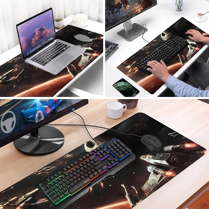 XXL Large Gaming Mouse Pad,Mousepad with Stitched Edge Frame & Non-Skid Rubber Base,Desk Mat for Work,Office Desk Pad for Laptop,Computer Keyboard and Mice Combo Pads Mouse Mat 31.5X15.7 inches