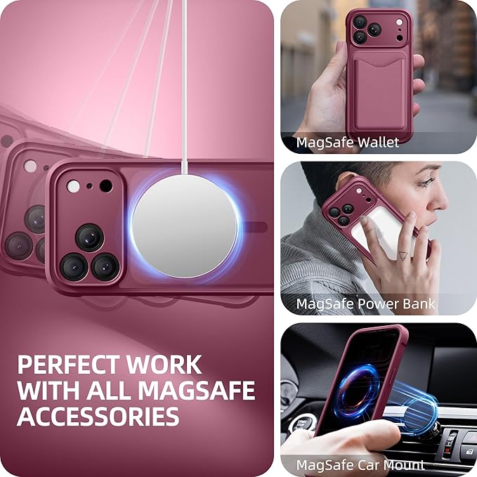 BERFY for iPhone 17 Pro Case, Compatible with MagSafe, Built-in Privacy Screen Protector, Camera Protection, Shockproof Full Body Phone Case 6.3", Translucent Red