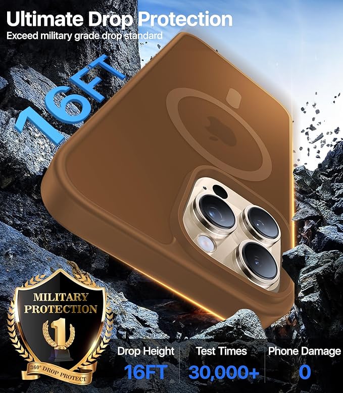 Magnetic for iPhone 16 Pro Case[Compatible with MagSafe][Military-Grade Drop Protection][Anti-Yellowing] Shockproof Protective Translucent Matte Cover for iPhone 16 Pro Phone Case,Brown