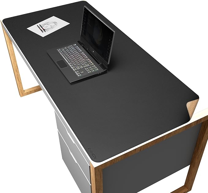 Chihein 51” x 24” Cork & PU Leather Desk Mat (Black) - Large Mouse Pad, Double Sided Waterproof Desk Pad Protector for Gaming, Office, Home
