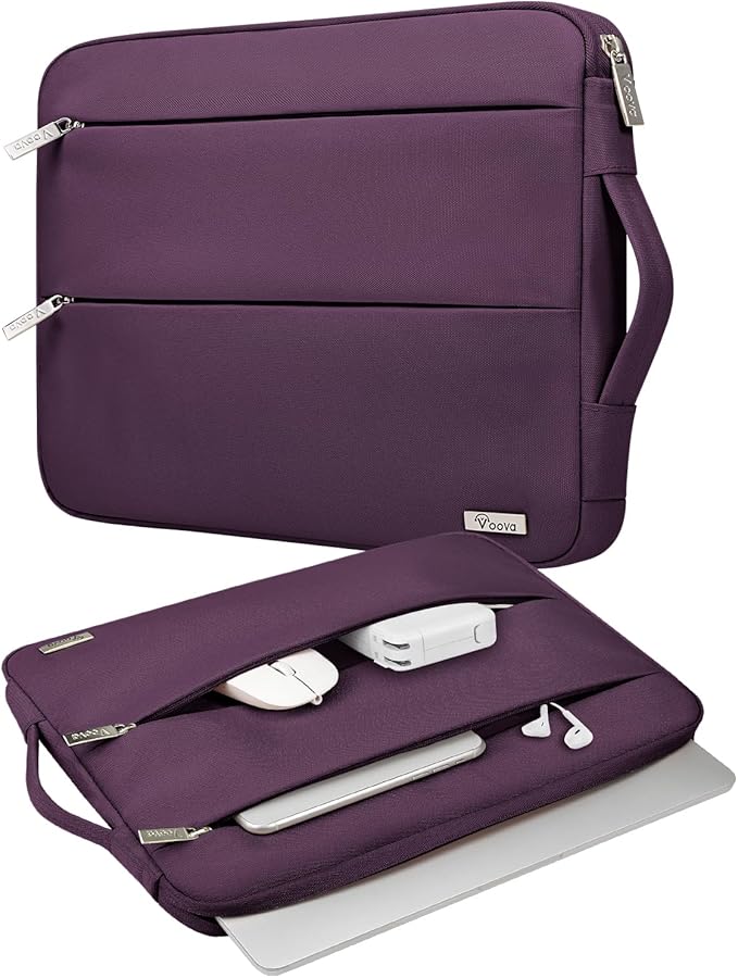 Voova Laptop Sleeve Carrying Case 15.6 16 Inch,Slim Computer Cover Bag Compatible with MacBook Pro 15/16, Dell xps 15,15-16 Inch HP Dell Asus Laptop, Dark Purple