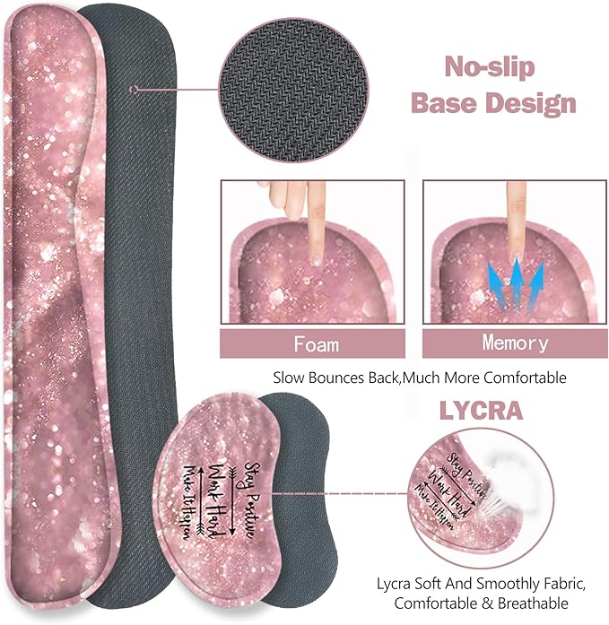 ToLuLu Extended Gaming Mouse Pad, Memory Foam Ergonomic Keyboard Mouse Wrist Rest Support Set, Large Desk Mat with Stitched Edges, Non-Slip Base Mousepad for Home Office Game, Pink Stay Positive
