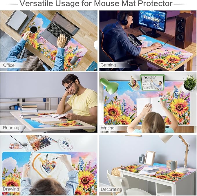 Lokigo Sunflower Mouse Pad Desk Pad Large Gaming Mouse Pad Floral Butterfly Non-Slip Rubber Base Mousepad Keyboard Writing Desk Mat for Home Office Work Study Gaming 31.5"x15.7", Flowers