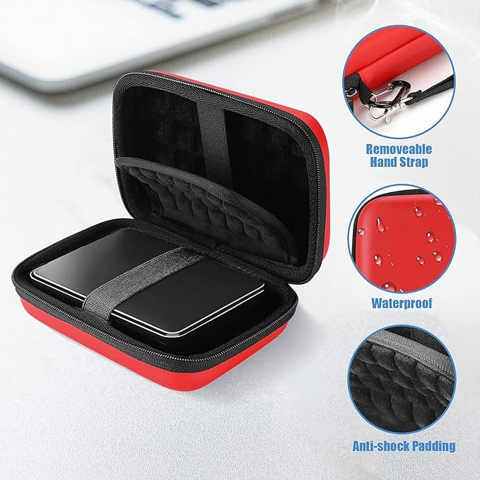 ProCase Hard Drive Case 2.5 Inch for Elements WD My Passport Canvio Basics Seagate Backup Plus Slim Expansion 1TB 2TB 3TB 4TB, Portable Carrying Case Holds 2 External Hard Drives -Red