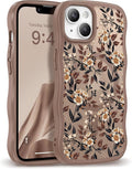 GVIEWIN Cute for iPhone 14 Case & iPhone 13 Case [Compatible with MagSafe] [Curly Wave Edge] Floral Translucent Magnetic Shockproof Protective Phone Cover for iPhone 14/13 6.1'', Bunchflower/Brown