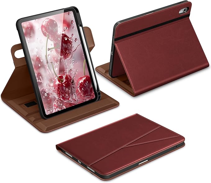 DTTO for iPad Air 11 inch Case M4 / M3 / M2 (2026/2025/2024), iPad Air 5th / 4th Gen (2022/2020), 360 Degree Rotating Premium Leather Folio Stand Cover with Pencil Holder, New Burgundy Red