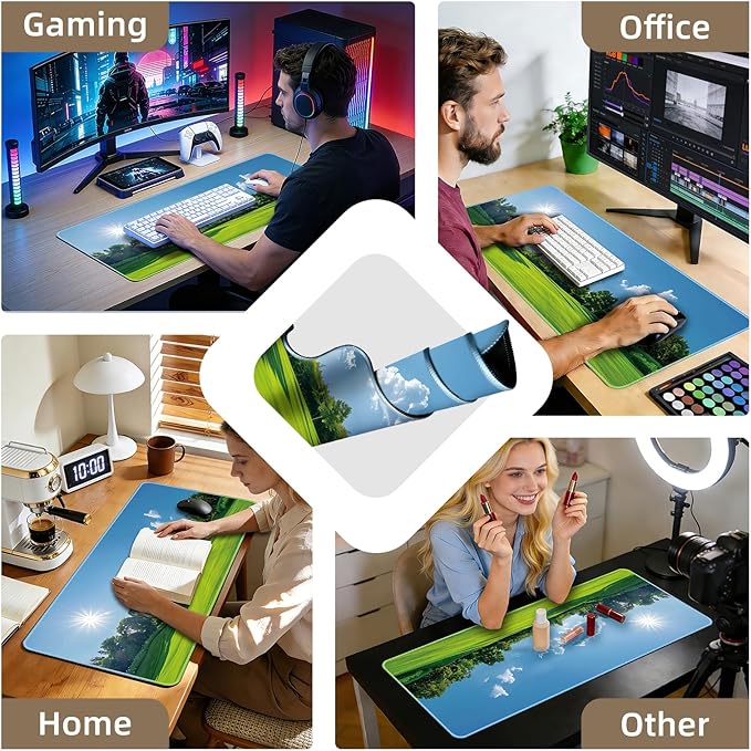 Galdas Gaming Mouse Pad XXL XL Large Long Extended Big Mousepad Non-Slip Rubber Keyboard Mouse Pad with Stitched Edges for Laptop Home Office (31.5x11.8x0.08 Inch) … (Grass)
