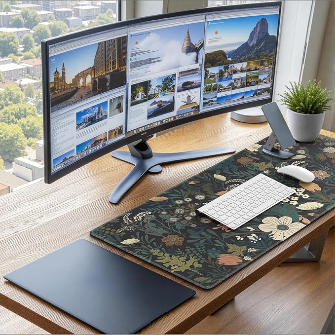 iCasso Desk Mat, XXL Large Mouse Pad for Desktop, Cute Pad With Stitched Edges, Anti-Slip Big Mousepad, Keyboard Mat for Computer, Work, Gaming (Weeds)
