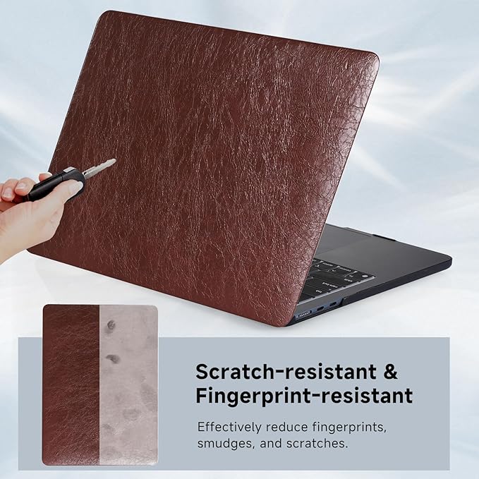 Funut for MacBook Air 15 inch Case 2026 2025-2023 Release M4 A3241 M3 A3114 M2 A2941 Liquid Retina Display, Vintage Waxed Leather Plastic Hard Shell Case & Keyboard Cover,Vintage Dark Brown