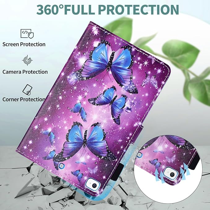 for iPad 9.7 inch Case iPad 6th/5th Generation Case 2018 2017, PU Leather Folio Stand Cute Cover for iPad 9.7 inch/iPad Pro 9.7/iPad Air 2/iPad Air 1, Auto Sleep/Wake, Sparkling Butterfly