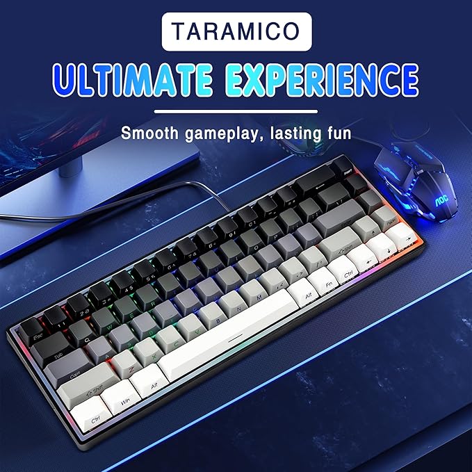 65% Gaming Keyboard, LED Backlit Mini Wired Keyboard, Ultra-Compact Anti-Ghosting No-Conflict 68 Keys Membrane Gaming Wired Keyboard for PC Laptop Windows Gamer(Gray-White)
