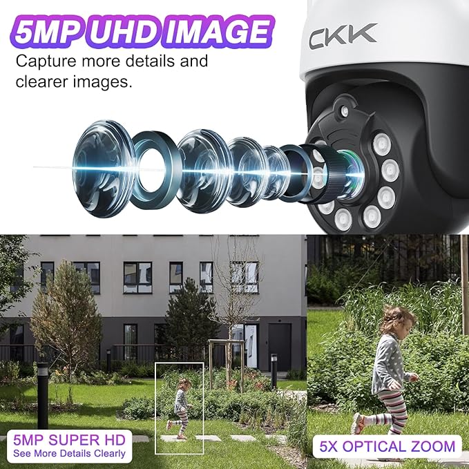CKK [5G/2.4G WiFi, Upgrading 3K] 2Pcs Wireless Outdoor Security, CCTV PTZ Cameras with 5G/2.4G WiFi,3K 10-Channel NVR,Floodlights,Siren, 2-Way Audio, Color Night Vision, 24/7 Surveillance