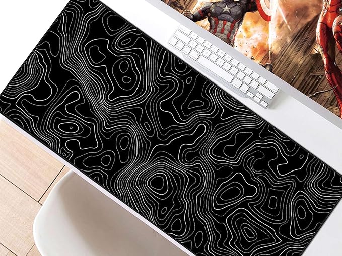 JIALONG Black Topographic Large Gaming Mouse Pad, XXL Mousepad, Big Mouse Mat Desk Pad for Keyboard and Mouse, Gaming Computer Laptop PC Desk Office Accessories