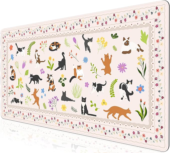 L-SPOUTTO Cute Cat Desk Mat for Keyboard and Mouse,XXL Large Mouse Pad Non-Slip Keyboard Pad Waterproof Desktop Mat for Laptop Computer Work Game Home Office-Cats