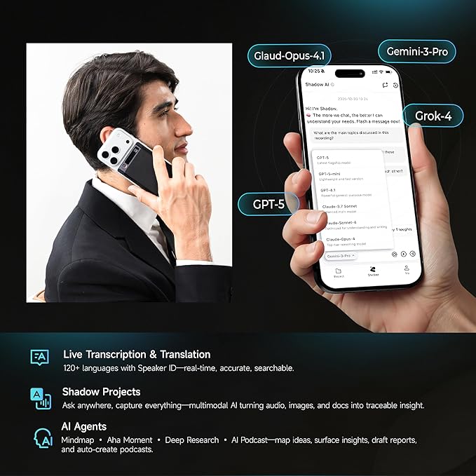 Mobvoi TicNote AI Voice Recorder w/AI Transcription & Summary, APP Control AI Note Taking Device Supports 120+ Languages for Lectures, Meetings &Calls, Dual-Mode Recording, 64GB, 2026 New Version