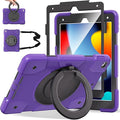 Andnary Case for iPad 9th/8th/7th Generation 10.2 inch, Shockproof Cover with Screen Protector/360° Rotate Stand/Pencil Holder/Shoulder Strap, Kids Case for iPad 2021/2020/2019 (Deep Purple+Black)