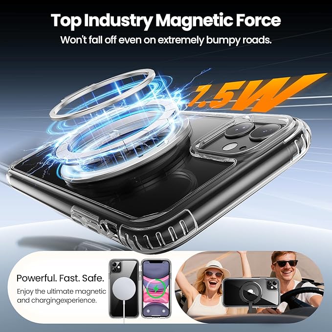 for iPhone 11 Case, Magnetic Kickstand Phone Case with [Military-Grade Protection] & [MagSafe Compatible], Slim Protective Translucent Cover 6.1" Clear Kickstand