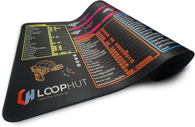 Blender 3D Shortcut Keys Mousepad Extra Large Desk Mat | 31.5x11.8in XL | Non-Slip Rubber Base | Durable Stitched Edge