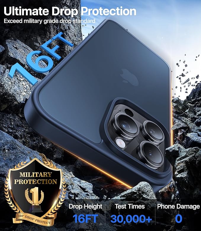 for iPhone 16 Pro Max Case, [Military-Grade Drop Protection][Anti-Yellowing] Shockproof Protective Translucent Matte Cover for iPhone 16 Pro Max Phone Case,Deep Blue