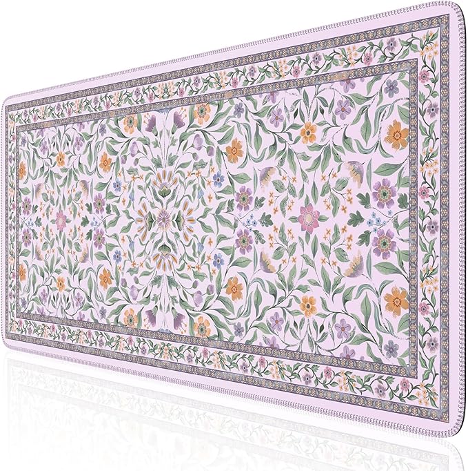 iLeadon Desk Matt for Desktop, Purple Mouse Pad for Keyboard, Floral Gaming Desk Mat with Non-Slip Base, Stitched Edges Large Keyboard Mat 35.4x15.7 Inch for PC & Home Office (Purple)