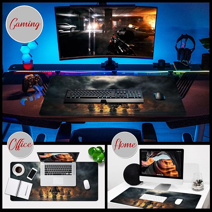 A Pirate Boat Mouse Pad XXL Large Gaming Mouse Pad 35.5x15.8 inch Large Rubber Mouse Pad for Desk with Personalized Design for Laptop, Computer PC (A Pirate Boat -1)