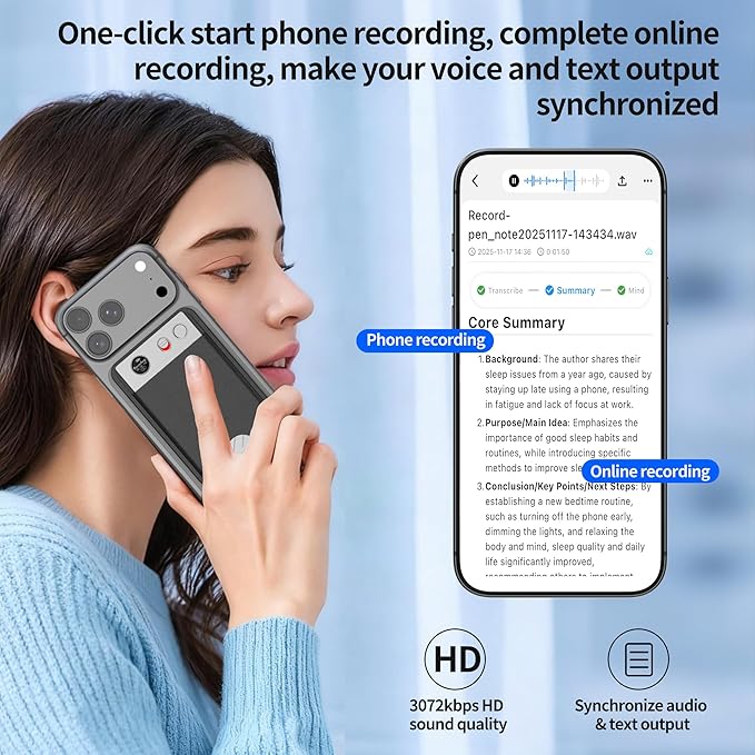 2026 Upgraded 128GB（9860 Hours） AI Voice Recorder with APP Control, Transcribe & Summarize, Note Voice Recorder Support DSP Noise Cancellation, Audio Recorder for Lectures, Meetings, Calls, Grey