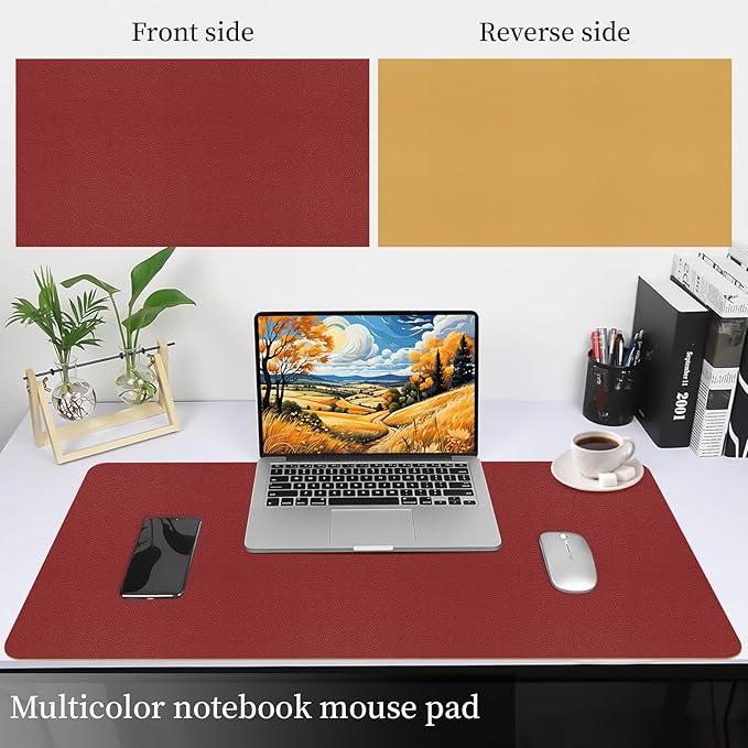 Bloss Red Leather Desk Mat Protector,Large Mouse Pad,Dual-Side Use Mouse Pads,Office Desks Mats,Laptop Protector Desks Mat,Waterproof Dual-Side Desk Keyboard/Writing Pad for Office/Home.31.5"x 15.7"