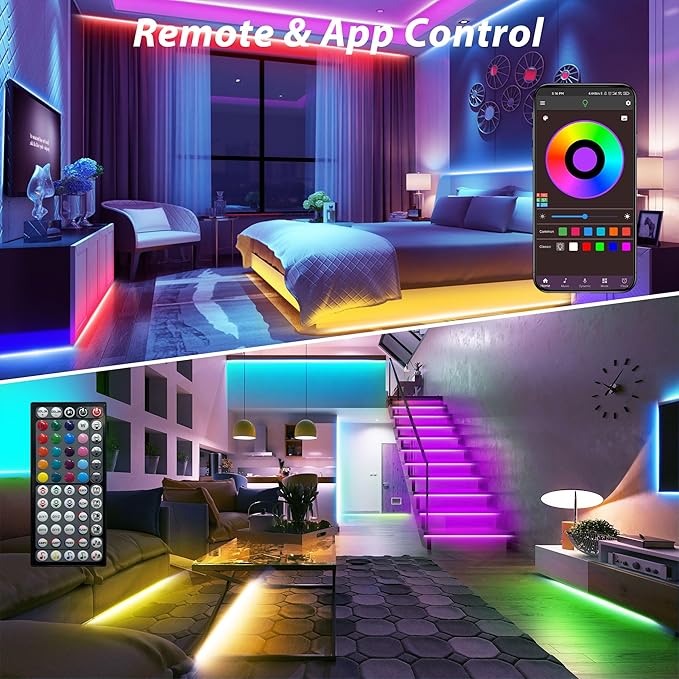 Ledagic Led Lights for Bedroom 200 ft (2 Rolls of 100ft), Music Sync RGB Led Strip Lights with Remote App Control, Color Changing Led Lights for Room Home Kitchen Party Decor